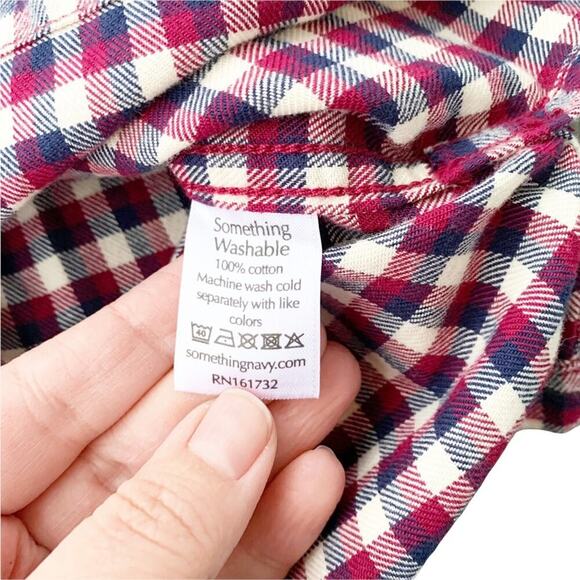 Something Navy Jaime Ruffle Sleeve Plaid Button Up Long Sleeve Top NWT XS - Picture 12 of 16